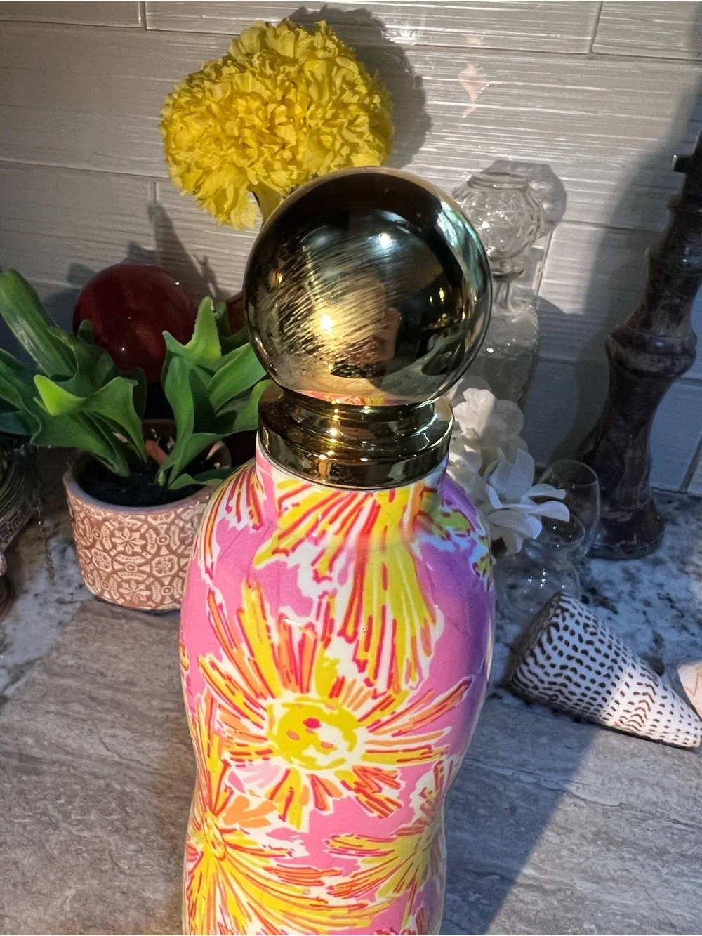 Pink & Yellow Floral Insulated Bottle -by Lilly Pulitzer 24 oz EUC